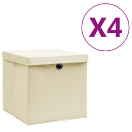 vidaXL Úložné boxy s víky 4 ks 28 x 28 x 28 cm krémové (325216)